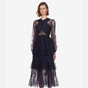 Self portrait navy blue midi length lacy dress